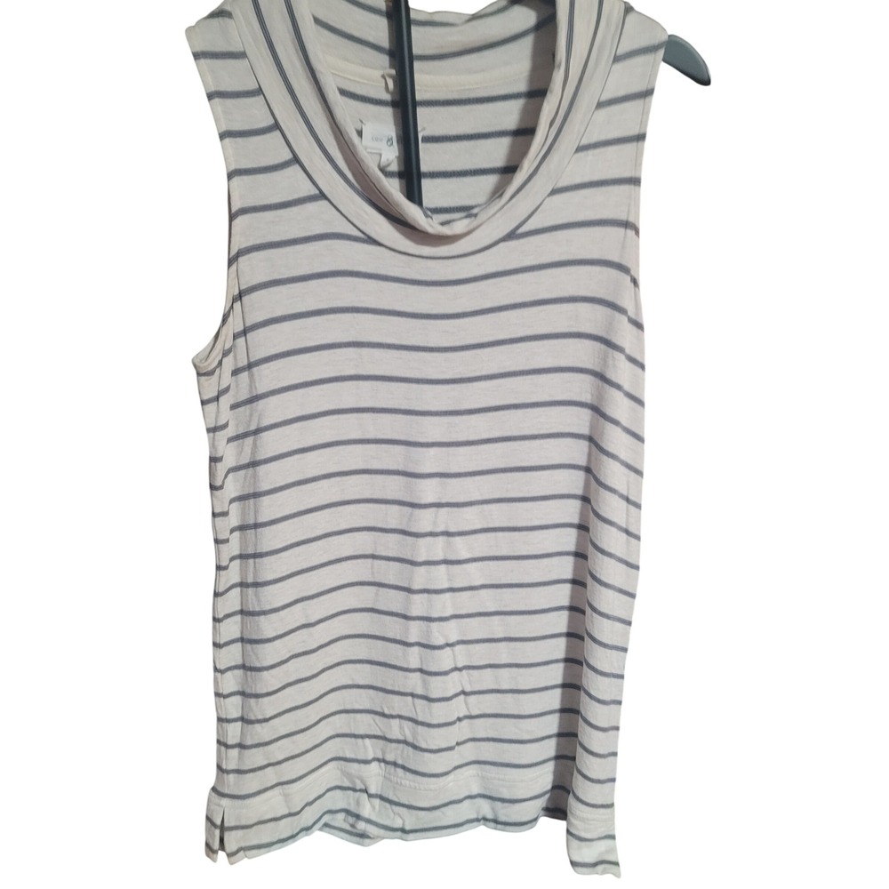 Lou & Grey Womens Small Striped Cowl‎ Neck Tank Sleeveless Cream Preppy Classic